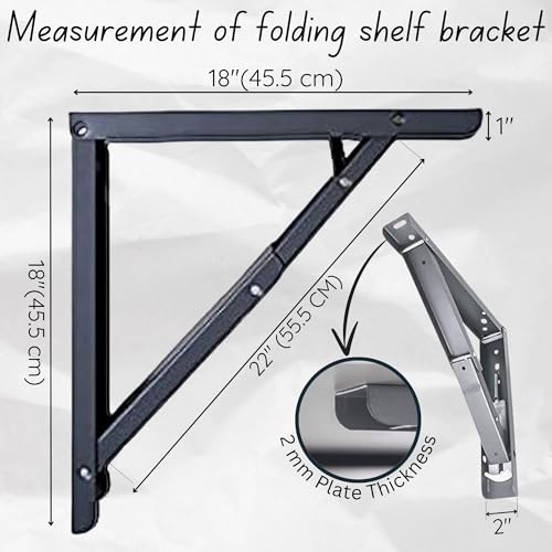 Image of VMD, Heavy Duty 18 inch (Grey) Foldable Shelf Bracket, DIY Folding Shelves, l Bracket, Wall Brackets, Wall Angle Bracket, Folding Table Bracket with Fittings for fold Down Steel Table (Pack of 2)