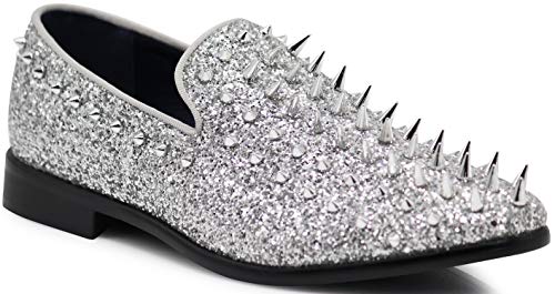 Image of SPK16 Men's Vintage Spike Dress Loafers Slip On Fashion Shoes Classic Tuxedo Dress Shoes