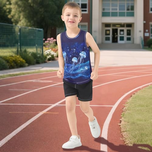 Jellyfish Bubbles Ocean Blue Boys Tank Tops Toddler Sleeveless Tank Top Undershirts for Kids,3T 5