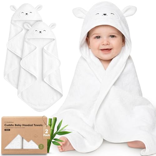 Image of KeaBabies Hooded Baby Towel for Newborn, Baby Bath Towels 2pk (Lamb, 35x35)