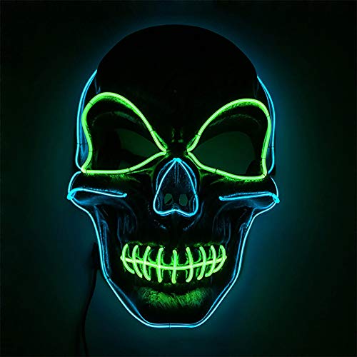 Cozywind LED Halloween Masques Lumière LED Masque la Purge avec 3 Modes de Clignotements Masque d'halloween Effrayant LED pour Festival, Mascarade, Cosplay (Bleu-Vert) Cover