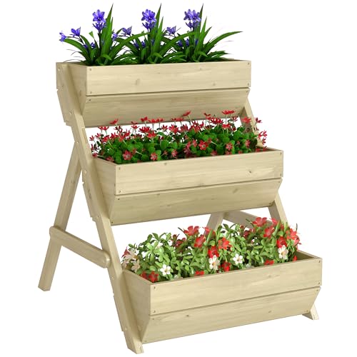 Outsunny Jardinière surélevée en Bois avec 3 étages, bac à Fleurs, étagère en escalier pour...