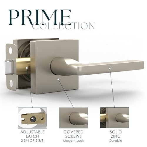 Image of Mega Handles Prime Passage Lever Door Handle for Closet or French Doors, Single Side Door Levers, Fits All Standard Door Sizes, Covered Screws Included - Satin Nickel (1 Pack) 5 inch