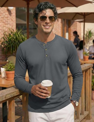 Image of MAGNIVIT Men's Long Sleeve Henley Shirts Cotton 3-Button Spring Casual T-Shirts Solid Color Soft Basic Tops 2026