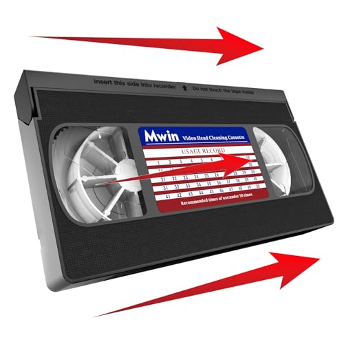 MWIN VHS - Limpiador de cabezales para reproductores VHS/VCR, tecnología seca, cinta limpiadora de cabezales de video reutilizable sin líquido