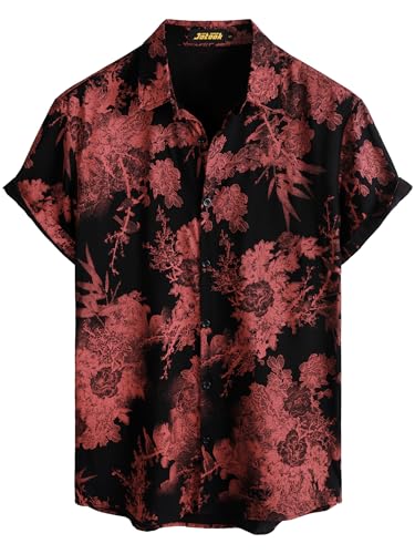 Image of JOTOOK Mens Hawaiian Shirt Short Sleeve Button Down Tropical Shirts Casual Floral Summer Beach Shirt