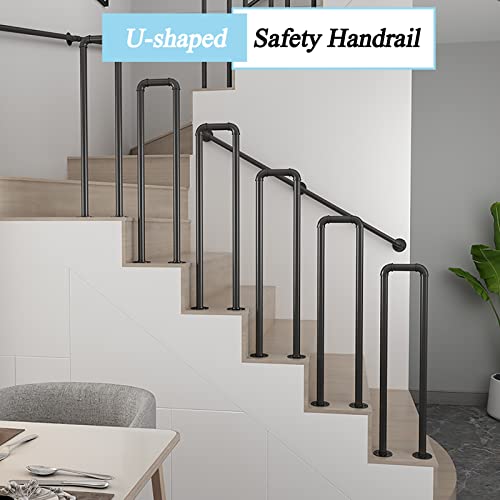 Rampe d'escalier en fer forgé noir mat pour marches extérieures 35-100 cm