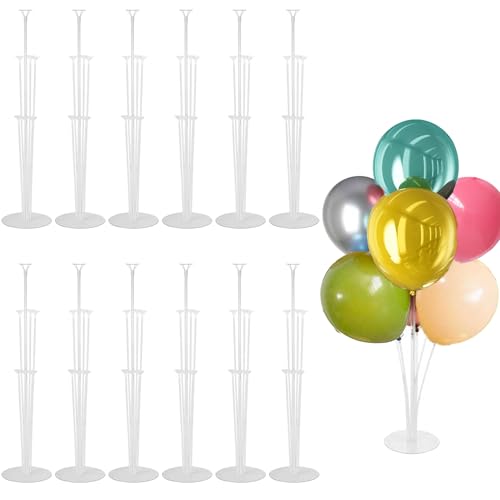 12 Sets Balloon Stand Kit – 71cm Reusable Clear Balloon Stands for Table with Sticks and Holders, Plastic Base Support for Birthday, Wedding, Party, Graduation Decorations