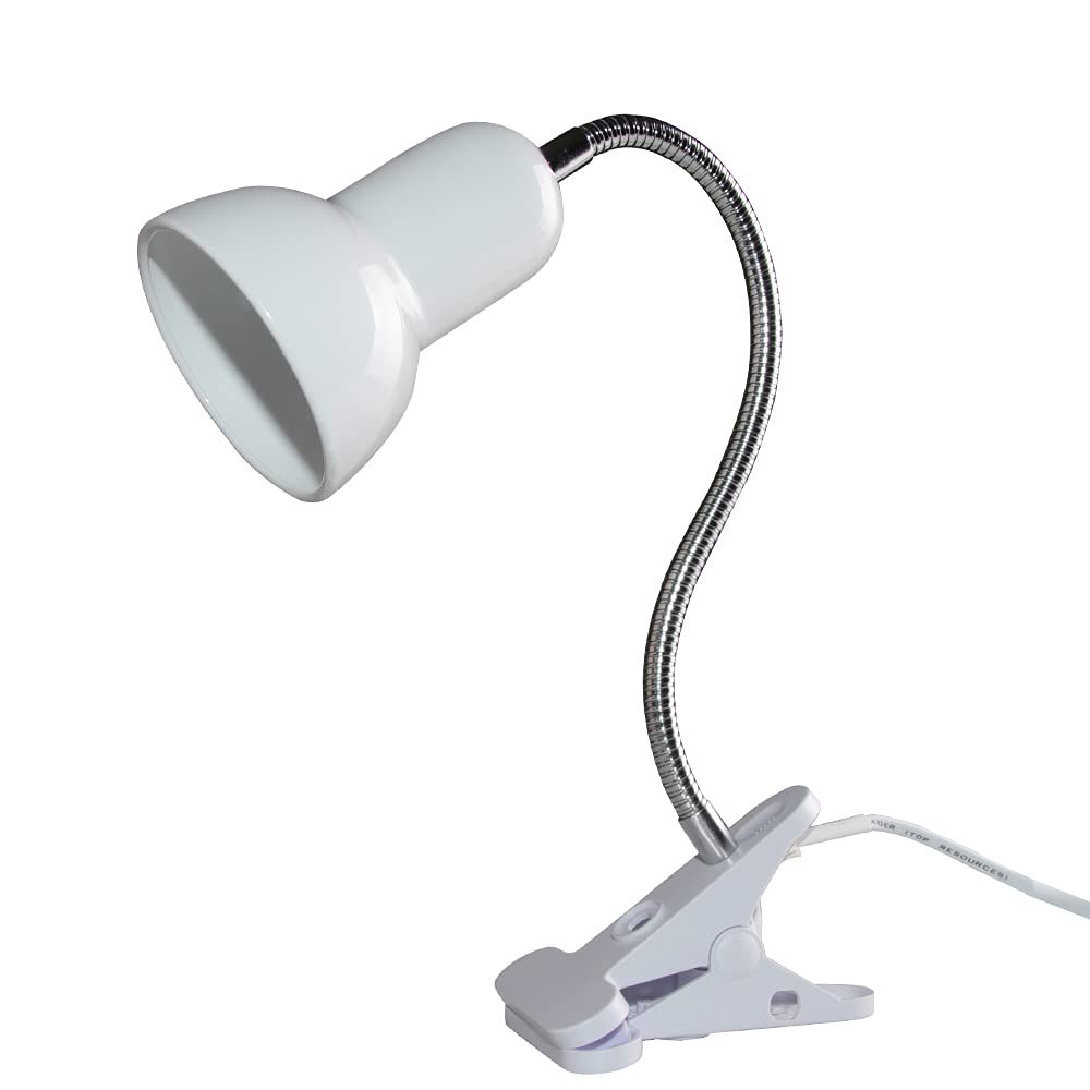 Lámpara de Escritorio E27 de Hierro Iluminación para Lectura con Pinza Lámpara de Mesa para Estudio o Trabajo Compatible con Bombilla LED Moderna Sin Bombilla (Blanco)