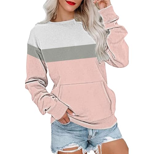 Full Zip Hoodie Women GUTOUWAN Pullover Women's Dresses Crew Neck Comfortable Pullover Fashion Soft Sporty Colour Block Pullover Women's Crop Long Sleeve Winter Ladies Hoodie (Pink, S)
