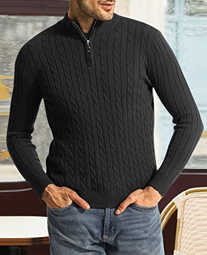 Surenow Men's Quarter-Zip Sweater Cable Knit Crew Neck Pullover Sweater Slim Fit Soft Thicken Casual Polo Sweaters for Men3