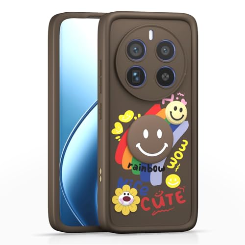 Image of Pikkme Back Cover for Realme 12 Pro 5G / Realme 12 Pro Plus 5G | Soft Silicone| Cute Rainbow Smile & 3D Cartoon Flower Design | Shockproof Raised Camera Protection Bumper Case (Brown)