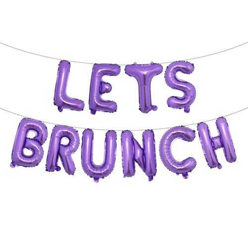 Image of Lets Brunch Decoration Brunch and Bubbly Bridal Shower Decoration Lets Brunch Sign Banner Floral Bridal Shower Decoration (LETS BRUNCH Purple)