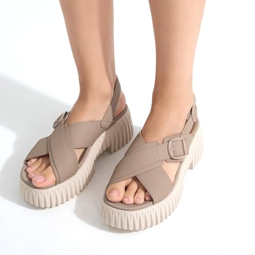 Image of UBFEN Womens Platform Sandals With Arch Support Comfy Walking Wedge Crisscross Band Summer Casual