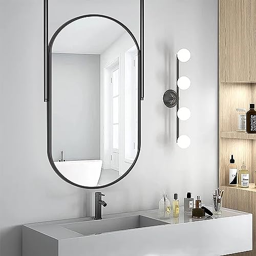 Espejo colgante de techo, espejo de tocador con marco de metal, espejo simple decorativo de doble brazo para pared, espejo ovalado grande para la entrada de la sala de estar, transparente y práctico (