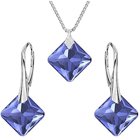 925 Sterling Silver Jewellery Set with Crystals from Swarovski® - Princess - Many Colours - Earrings for Women - Necklace with Pendant - Jewellery for Women with Gift Box, Silver, Crystal Cover