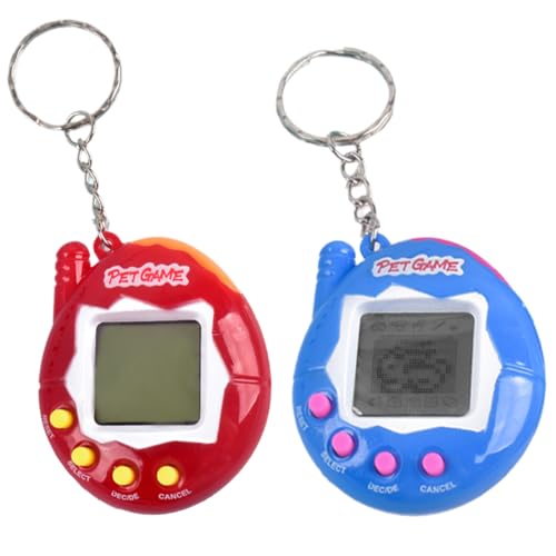 NHQZ 2 Piezas Máquina Electrónica de Juegos para Mascotas, Juguete Portátil Virtual para Mascotas, Consola de Juegos de Animales para Adultos y Niños, Llavero Digital para Mascotas (Rojo/Azul,A)