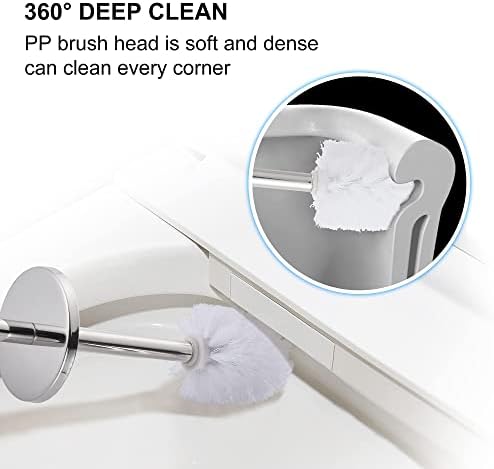 GERUIKE Toilet Brush with Holder Toilet Brush Free Standing Stainless Steel with an Extra Replacement Head, Chrome Finished