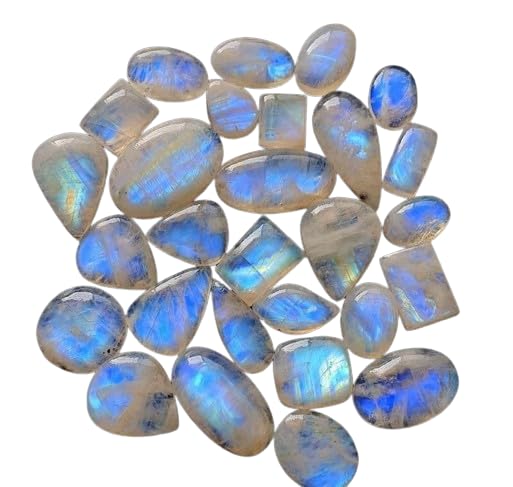 Top A++ Rainbow Moonstone 100 Carat (3 to 5 Pcs) Natural Gemstone Cabochons for Jewelry Making,Wedding Gift, Healing Chakra (Moonstone)
