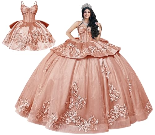 Mauuwy Glitter Quinceanera Dress with Detachable Skirt Rose Gold Size 0