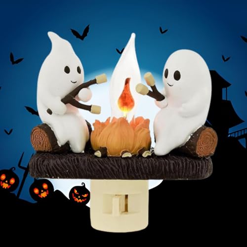 Ghost Campfire Night Light?2024 Ghost Campfire Flickering Nightlight, 3D LED Small Faux Campfire Night Light, Funny Halloween Nightlight Indoor Decorations