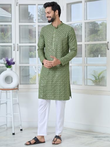 Image of See Designs Men's Full Sleeve Mandarin Collar Men Embroidered Straight Long Kurta - Festive Collection