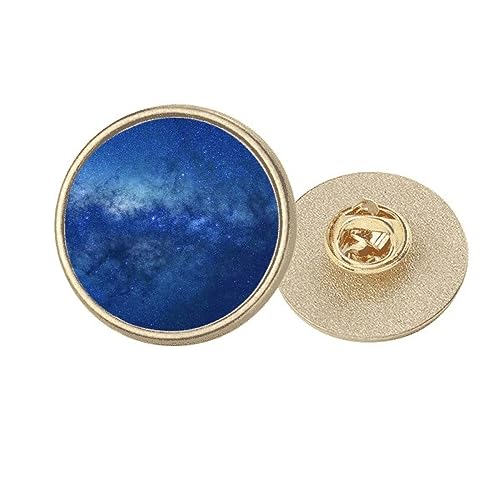 Broche ronde en métal doré bleu galaxie foncé nuages étoiles M