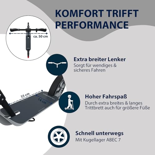 HUDORA BigWheel 230 Advanced Scooter - Stabiler Aluminium-Roller bis zu 120kg - Leiser & zusammenklappbarer Cityroller mit St&auml;nder & Klingel - Kick-Scooter f&uuml;r Kinder/Jugendliche & Erwachsene - shadow