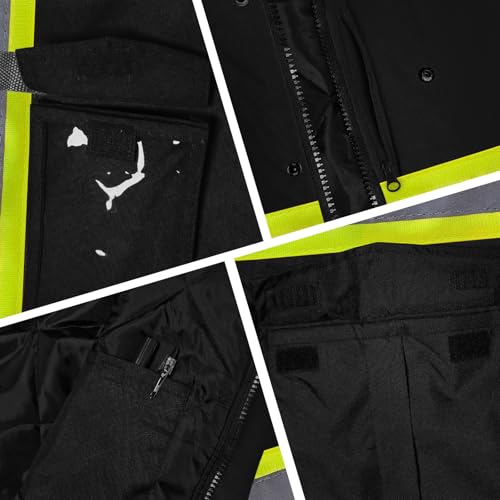 LIZMOF High Visibility Jackets for Men, Hi Vis Jackets for Men and Women, Safety Work Coat with Pockets, High Vis Rain Gear, Waterproof, Black, L by LIZMOF - Image 5