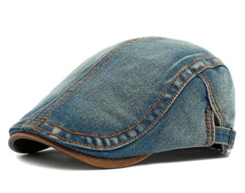 Image of Quanhaigou Unisex Denim Newsboy Hats Flat Ivy Gatsby Cabbie Driving Berets Hat Cotton Dad Cap for Men Women