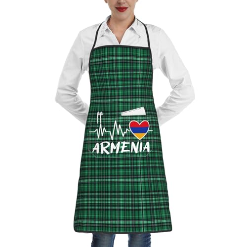 nopicsn Armenia Heartbeat Apron for cooking with Pockets Women Men Kitchen Chef Funny Aprons