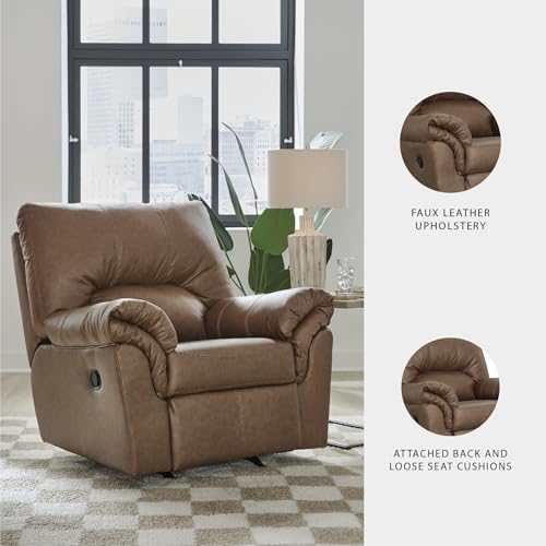 Image of Signature Design by Ashley Faux Leather Manual Rocker Recliner, Caramel