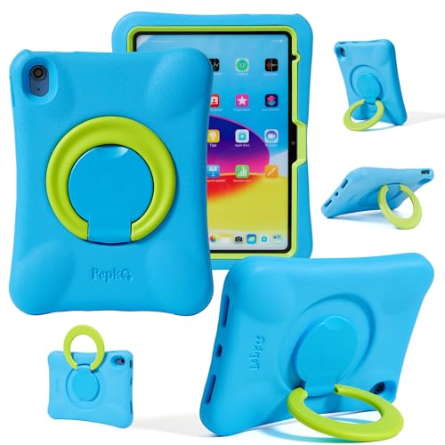 NLR Fun Kids Case for iPad, Shockproof Cover for 11-inch iPad A16 (2025) / 10.9-inch iPad 10th Gen (2022), Lightweight Full Body Protective Case with Foldable Handle/Stand (Blue+Green)