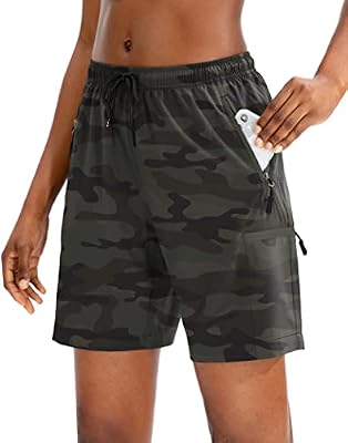SANTINY Women's 5''/ 7''/9'' Hiking Cargo Shorts Quick Dry Lightweight Summer Shorts for Women Athletic Golf Zipper Pockets
