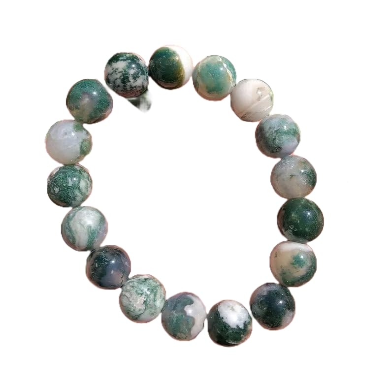 LKBEADS Naturalne naturalne zielone drzewo agate 12 mm rondelle smooth 7 cali półprecyzyjne koraliki bransoletka z koralikami dla mężczyzn i kobiet, uzdrawiająca, kryształowa, rozciągliwa, bransoletka