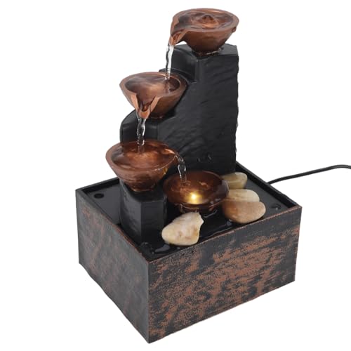 Fonte de Mesa de 3 Camadas, Luzes LED USB Fonte de água Interna para Relaxamento Em Cascata Com Pedr