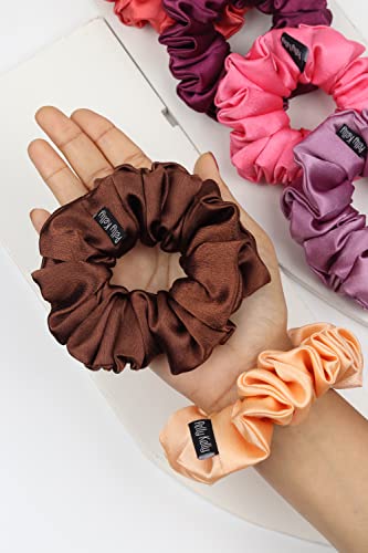 Image of Premium Satin Scrunchies for Women | Hair Bands, Ponytail Holders & Rubber Bands | Large, Fluffy, No-Damage Hair Ties | Girls Hair Accessories | Large Size | Pack of 6