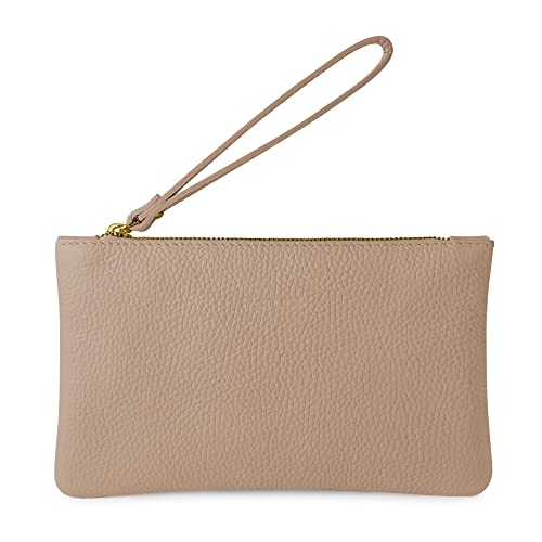 Parubi Small Handbag Mini Handbag Made of Soft Genuine Leather, Made in Italy, Clutch with Drawstring and Elegant Zip Bag for Women and Girls (Aura), Turtle dove, 13x22x2 cm