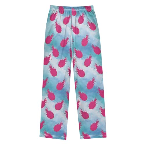 Dragon Fruit Blue Pattern Cute Pajama Pants, Soft Sleepwear Lounge Pants Pajama Pj Bottoms for 6-14 Years2