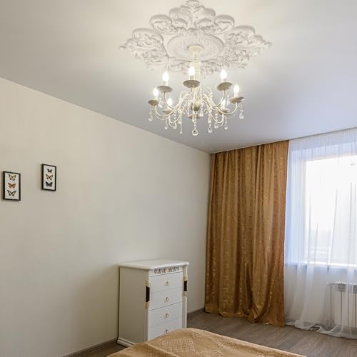 Image of Nuanchu 28'' Large PU Ceiling Medallion Combination Decorative 2.36'' ID French Style Chandelier Base Ceiling Medallion for Light Fixtures Victorian Rosette Light Covers for Chandeliers(Classic)