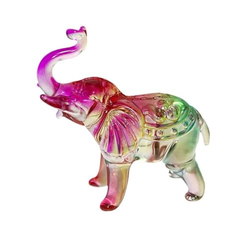 Brfveob ガラス 象 置物 クリア 象 彫像 動物 コレクション 装飾品 文鎮 彫刻 風水 水 ホーム 卓上 装飾 (カラフル)