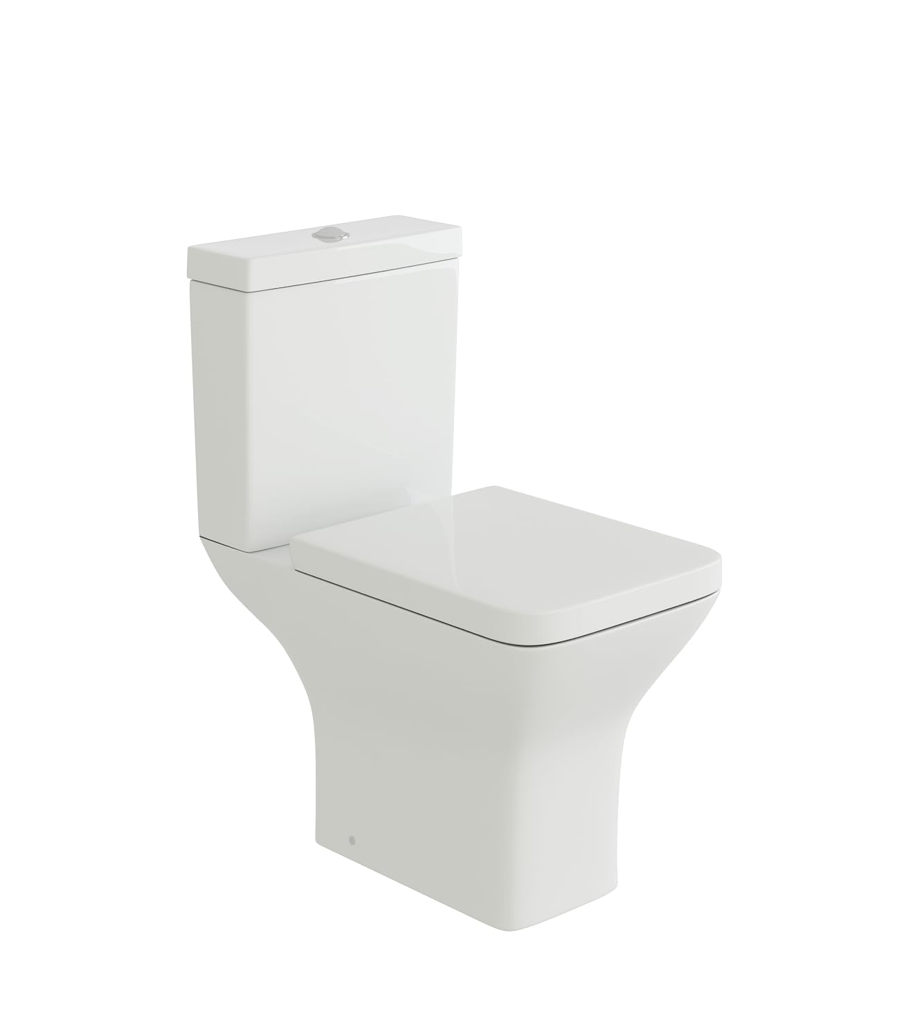 Ibathuk White Venice Close Coupled Toilet, Ceramic Toilet Pan With Chrome Dual Flush Cistern, Soft Close, Quick Release Toilet Seat For Bathroom- Gloss, Square Shape