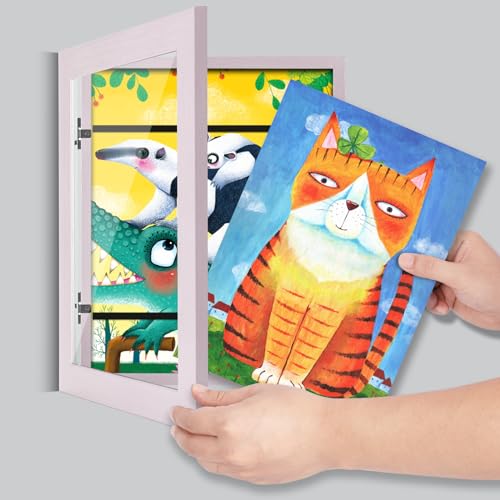 Image of [2-Pack] Kids Art Frames, 8.5x11 Front Opening Kids Artwork Frames Changeable, Pale Pink Artwork Display Storage Frame for Wall, Holds 50 Pcs, for 3D Picture, Crafts, Children Drawing, Hanging Art,