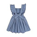 GLIGLITTR Toddler Baby Girl Cotton Linen Summer White Dress Ruffle Decoration Back Button Down...