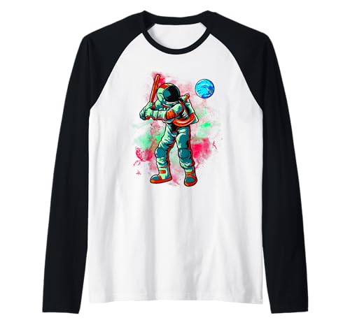 Astronaut spielt Baseball mit Erde im Weltraum Raglan