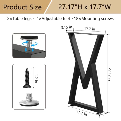 SNYXXOZ 28-Inch Metal Coffee Table Legs, Heavy-Duty Wrought Iron Office Desk Legs, Suitable for DIY Furniture,Dining Tables,Side Tables, Chairs, Desks, Benches,Capacity of 800 Lbs. Set of 2(v-Shape) — view 3