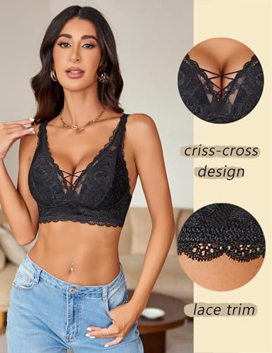 Avidlove Bralettes for Women Lace Bralette Non Padded Longline Bra V Neck Criss Cross Sexy Wireless Bras3