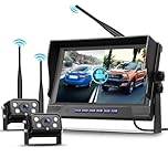 Hodozzy Digital Wireless Backup Camera System Kit with 2 Backup Cameras, 9 Inch IPS Reversing Monitor, Waterproof, Night Vision, Loop Record, Blind Spot Warning, for Car/Trucks/RV/Van