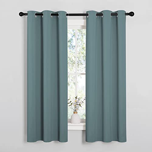 Image of NICETOWN Modern Blackout Curtains Noise Reducing, Thermal Insulated and Privacy Room Darkening Drape Panels for Boy's Guest Room Door Small Short Window (Greyish Blue, 2 Panels, W34 x L63 -Inch)