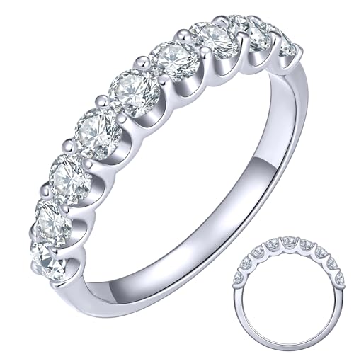 KSTYLE 3.0mm 9 Stones Moissanite Wedding Band for Women |D Color-VVS1| Anniversary Ring 18K White Gold Plated S925 Sterling Silver Ring Moissanite Eternity Band Rings for Women